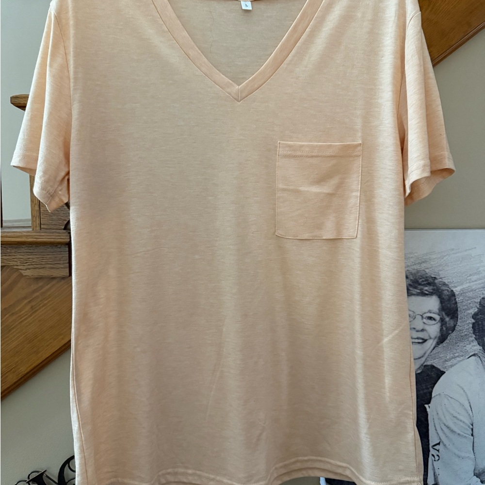 Peach V-Neck T-Shirt with Pocket